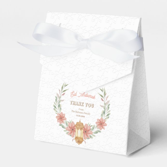 Modern Ramadan | Eid Mubarak Floral Wreath Lamp  Favor Box (Front Side)