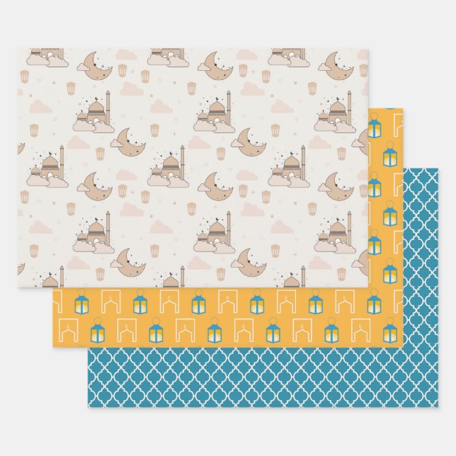 Modern Ramadan Kareem Eid Mubarak Happy Eid Wrapping Paper Sheet (Set)