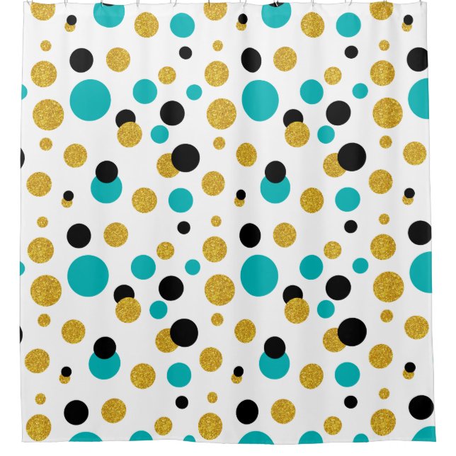 Modern Random Circles Black Blue & Gold Glitter (Front)