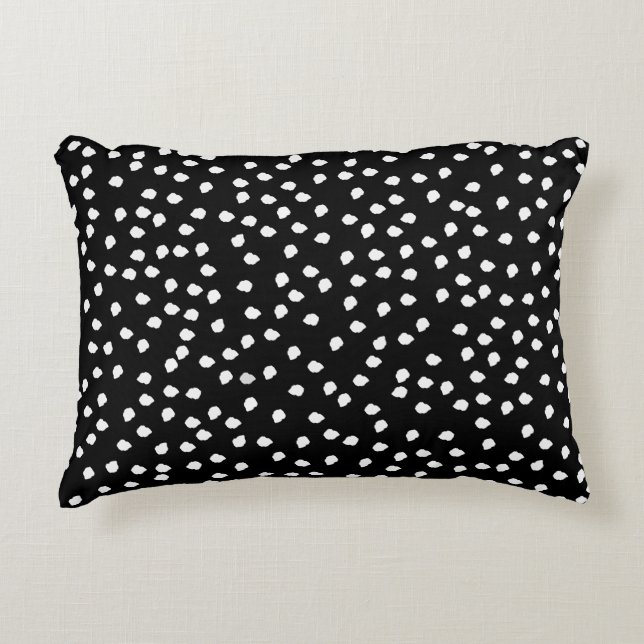 Modern Random Polka Dot Pattern Black and White Accent Pillow (Front)