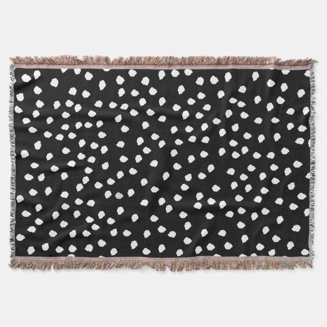 Modern Random Polka Dot Pattern Black and White Throw Blanket (Front)