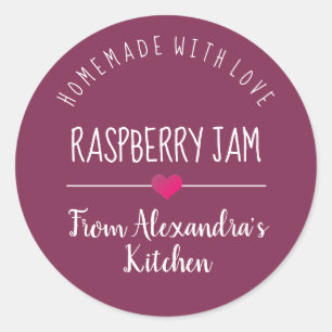 Modern Raspberry jam purple homemade with love Classic Round Sticker