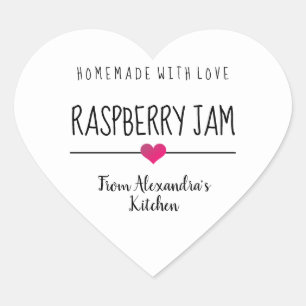Modern Raspberry jam white homemade with love   Heart Sticker