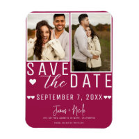 Modern Raspberry Save the Date 2 Photo Wedding