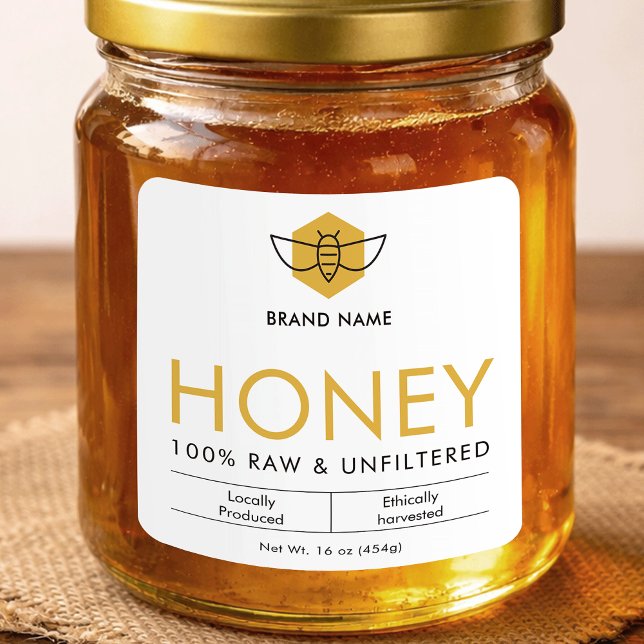 Modern Raw Honey Bee Icon Jar Product Label (Creator Uploaded)