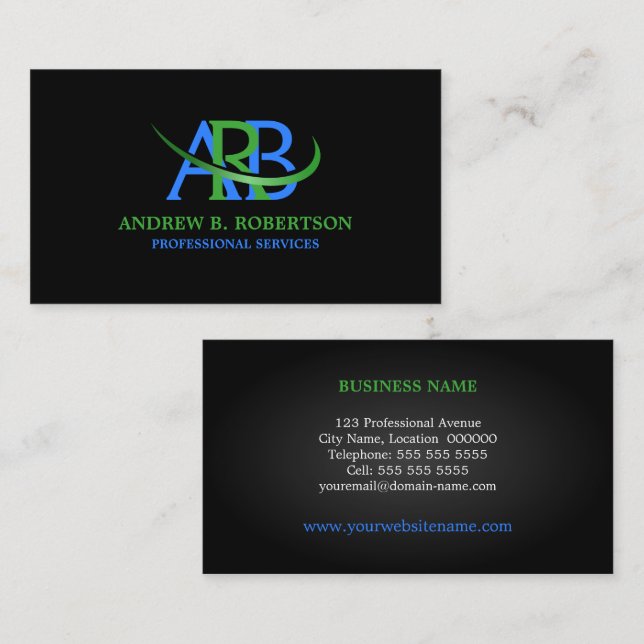 Modern Re-sizable Swoosh Monogram Business Card (Front/Back)