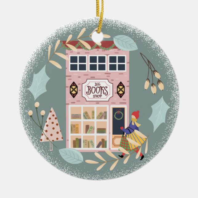 Modern Reading Club Book Holiday Ceramic Ornament (Front)