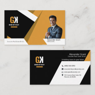 Modern Real Estate Agent – Black & Gold Business Card