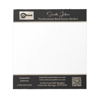 Modern Real Estate Agent Black Key Logo QR Code Notepad