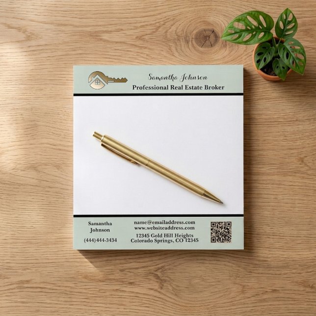 Modern Real Estate Agent Gold House Key QR Code  Notepad (Creator Uploaded)