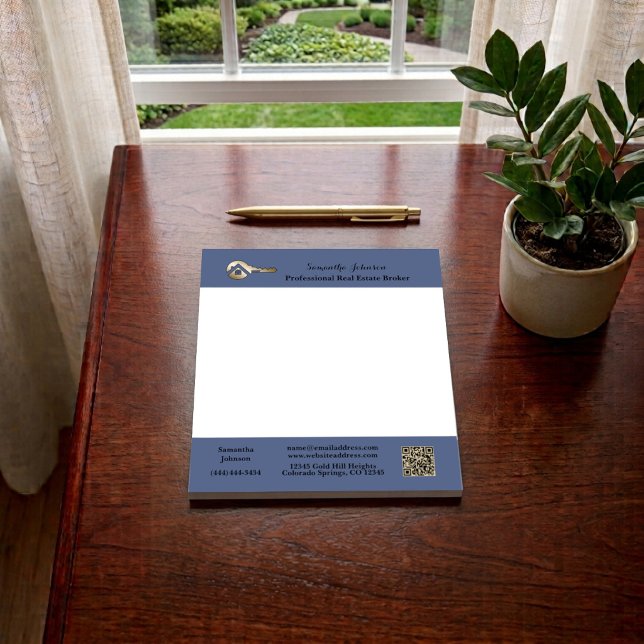 Modern Real Estate Agent Gold House Key QR Code  Notepad (Creator Uploaded)