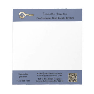 Modern Real Estate Agent Gold House Key QR Code Notepad