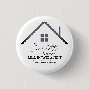 Modern Real Estate Agent Name Tag 1 Inch Round Button