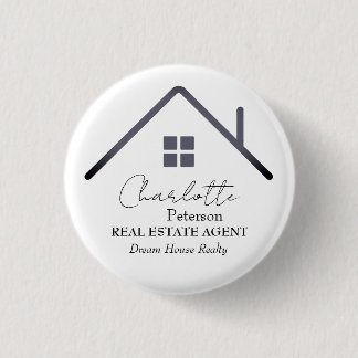 Modern Real Estate Agent Name Tag  1 Inch Round Button