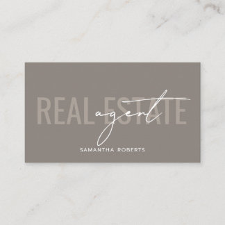 Modern real estate agent QR Code taupe Business Card