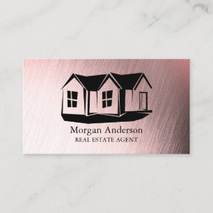 Modern Real Estate Agent Rose Gold Brushed Metal Business Card