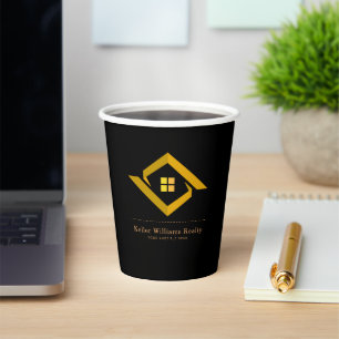 Modern Real Estate Black and gold custom logo  Paper Cups