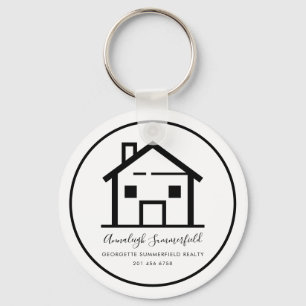 Modern Real Estate Black White Personalized House Keychain