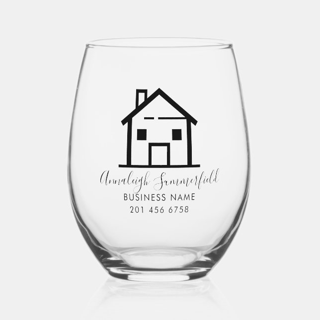 Modern Real Estate Black White Personalized Stemless Wine Glass (Front)