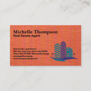 Modern Real Estate Buildings   Red Fabric Texture Business Card
