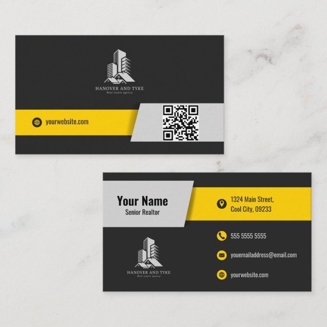 Modern Real Estate Business Card with QR Code (Front/Back)