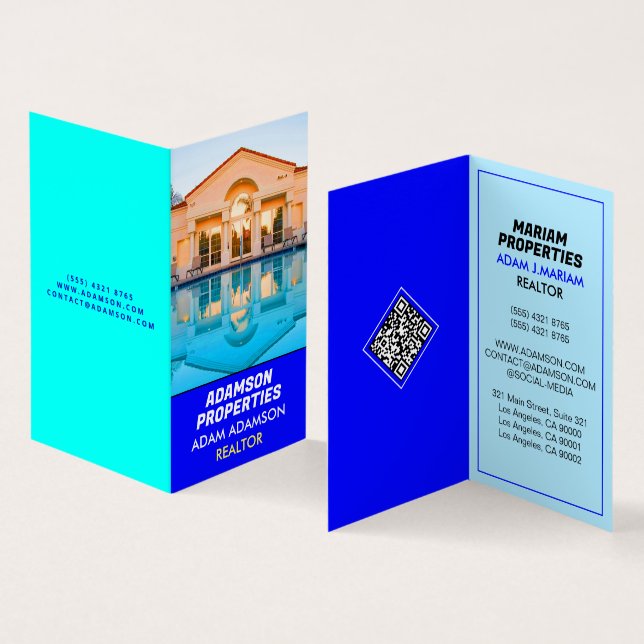 Modern Real Estate Company (QRCode) Realtor Folded Business Card (Inside and Outside)