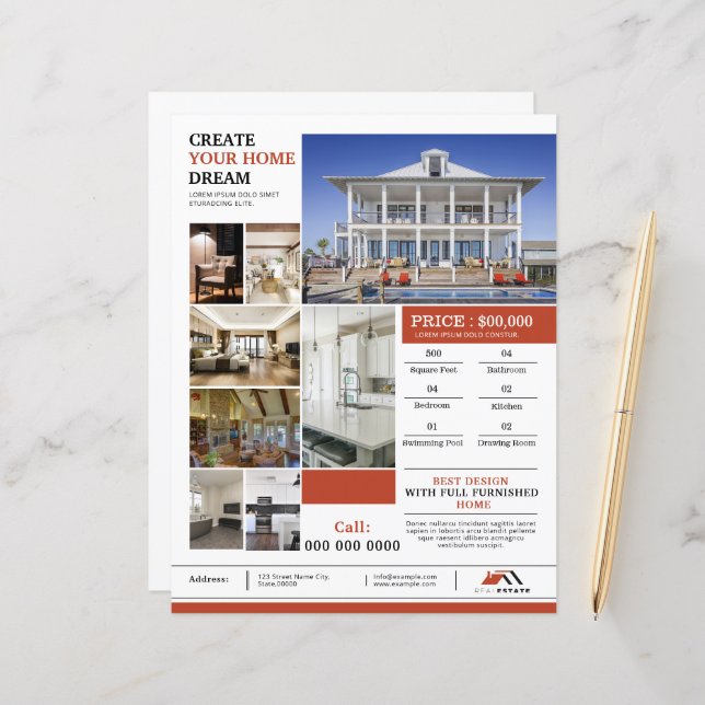 Modern Real Estate Flyer Template (Devant/Arrière en situation)