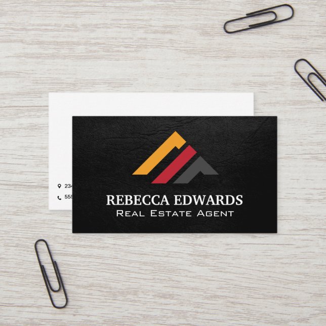 Modern Real Estate Logo | Black Texture Business Card (Front/Back In Situ)