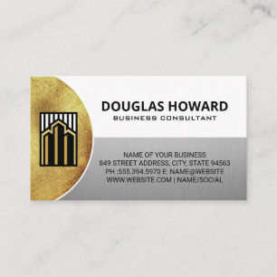 Modern Real Estate Logo   Golden Silver White Business Card