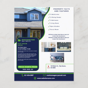 Modern Real Estate Navy Blue and Green Customized Flyer