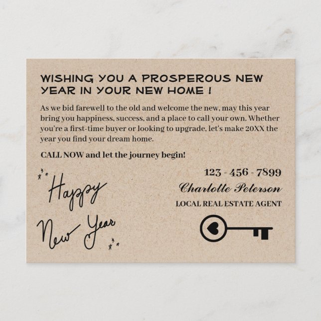 Modern Real Estate New Year Holiday Postcard (Front)