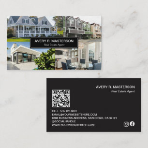 Modern Real Estate Photos QR Code Customizable Business Card