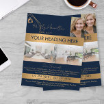 modern real estate professional realtor add photo flyer<br><div class="desc">real estate professional house realtor gold Business Card add your photo,  modern script font</div>