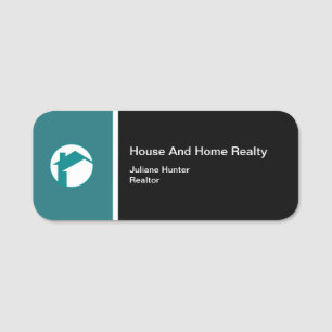 Modern Real Estate Teal White Black Name Badge