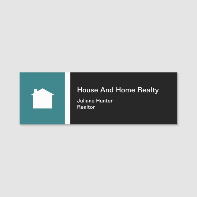 Modern Real Estate Teal White Black Name Tag (Front)