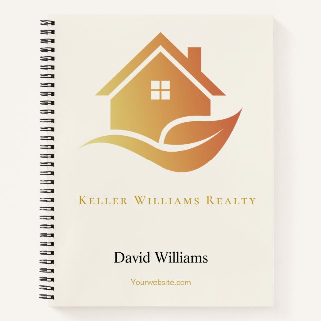 Modern Real Estate white and gold custom logo  Notebook (Front)