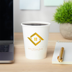 Modern Real Estate White and gold custom logo Paper Cups