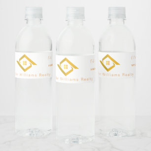 Modern Real Estate white and gold custom logo Water Bottle Label