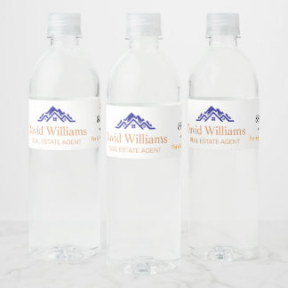 Modern Real Estate white and gold custom logo  Water Bottle Label