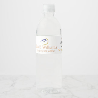 Modern Real Estate white and gold custom logo  Water Bottle Label