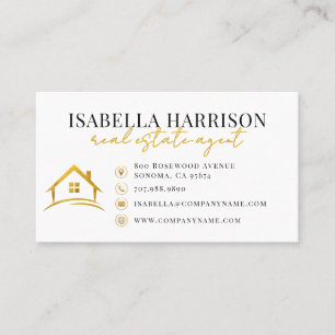 Modern Real Estate White Gold Logo Business Card