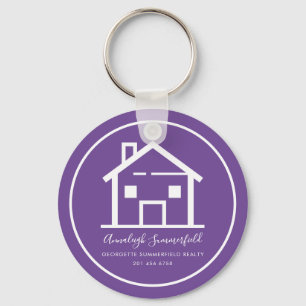 Modern Real Estate White Purple Custom House Keychain