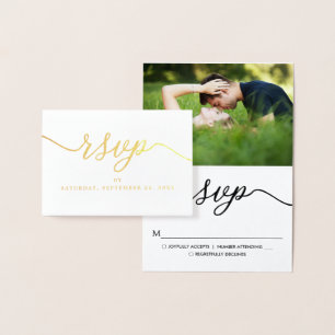 Modern REAL FOIL Script RSVP Gold Card