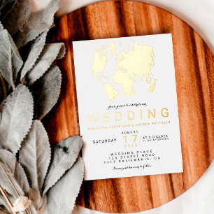 Modern real gold chic world map wedding photo