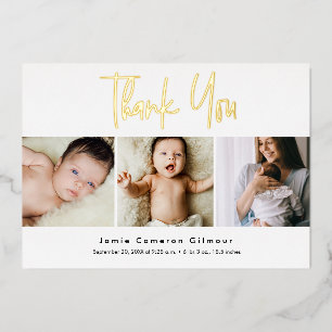 Modern Real Gold Foil Script Custom 3 photo Baby 
