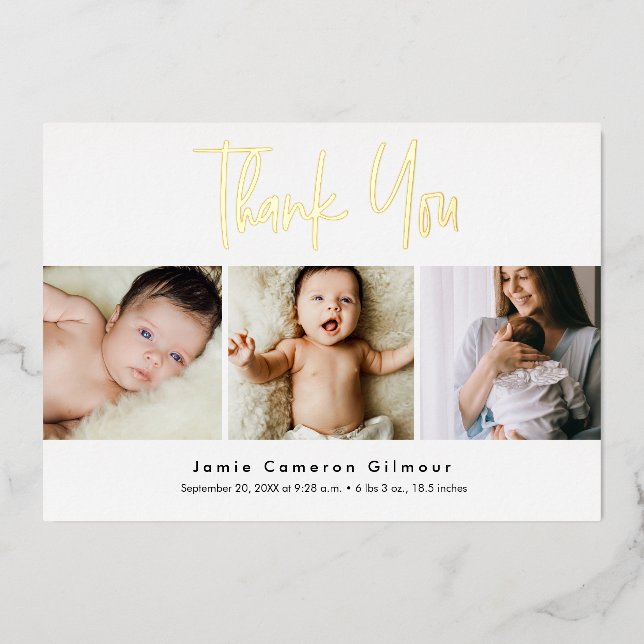 Modern Real Gold Foil Script Custom 3 photo Baby  (Front)