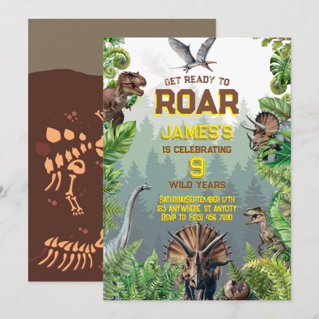 Modern Realistic Dinosaur Cool Birthday Invitation (Front/Back)