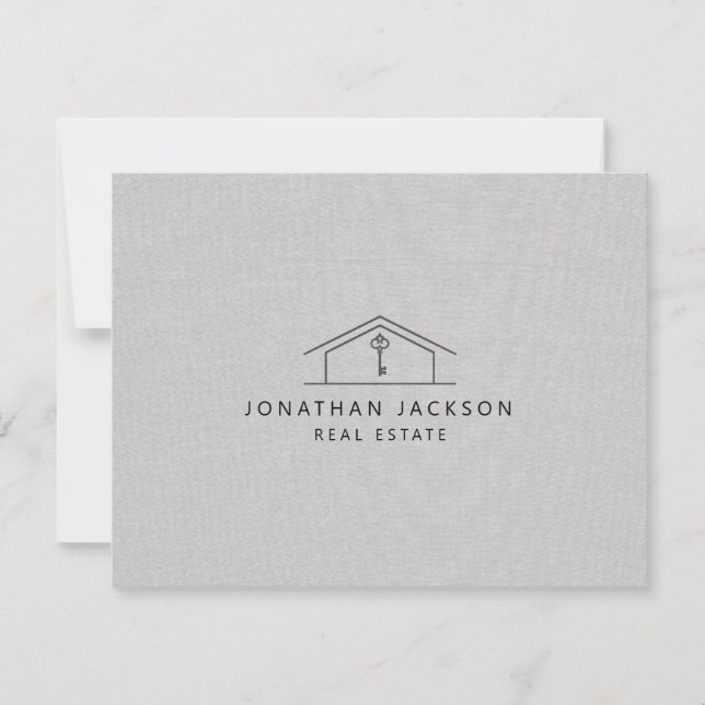Modern Realtor Home Logo Gray Faux Linen Card (Front)