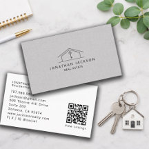 Modern Realtor Home Logo Grey Faux Linen