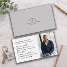 Modern Realtor Home Logo Photo Grey Faux Linen